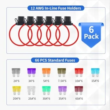 6 Pack Waterproof Inline Fuse Holder 12V with Fuses