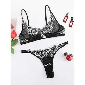 Kaei&Shi Sexy Bra and Panty Set for Women - Floral Lingerie