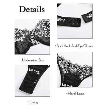 Kaei&Shi Sexy Bra and Panty Set for Women - Floral Lingerie