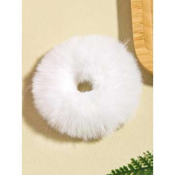 2pcs Pack Furry Faux Fur Hair Scrunchies Artificial Fur Hair Bobbles Elastic Hair Band Rope Wristband Ponytail Accessories White