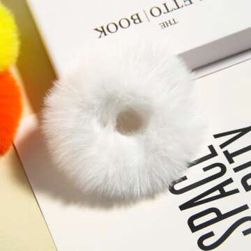 2pcs Pack Furry Faux Fur Hair Scrunchies Artificial Fur Hair Bobbles Elastic Hair Band Rope Wristband Ponytail Accessories White