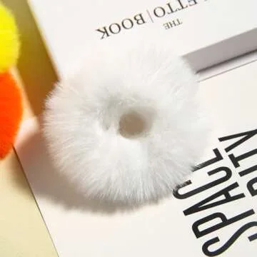 2pcs Pack Furry Faux Fur Hair Scrunchies Artificial Fur Hair Bobbles Elastic Hair Band Rope Wristband Ponytail Accessories White