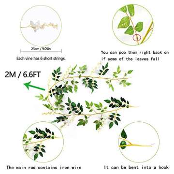 Felice Arts 2 Pcs White Artificial Wisteria Flowers Garland Fake 6.6 Feet Wisteria Vine Green Leaf Hanging Flower for Wedding Arch Party Garden Wall Floral Table Runner Backdrop Outdoor Decor