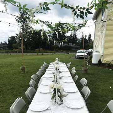 Felice Arts 2 Pcs White Artificial Wisteria Flowers Garland Fake 6.6 Feet Wisteria Vine Green Leaf Hanging Flower for Wedding Arch Party Garden Wall Floral Table Runner Backdrop Outdoor Decor