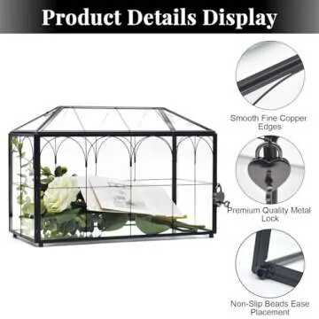 LargeBlack and Glass Card Box for wedding with Lock and Slot - Wedding Envelope Card Holder for Reception Clear Lock Box with Key Geometric Handmade Vintage Card Box for Wedding Party (Large-Black)