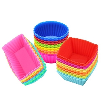 Vibrant 36 Pack Silicone Cupcake Liners - Reusable, Non-Stick, Multi-Shape Baking Molds