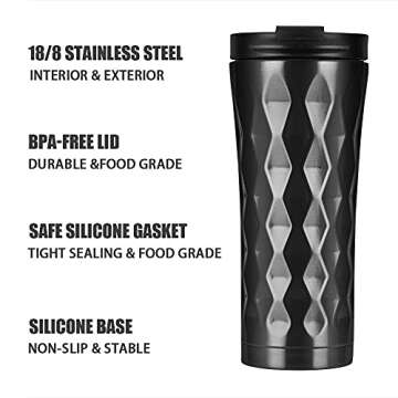 Mirabile Dictu Travel Coffee Mugs Tumbler Thermos with Stainless Steel Double Walled Vacuum Insulated , 17 oz