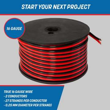 GS Power 16 Gauge Wire (16 AWG) - 100 Feet of Pure Copper Stranded Electrical Wiring for Speaker, Au...