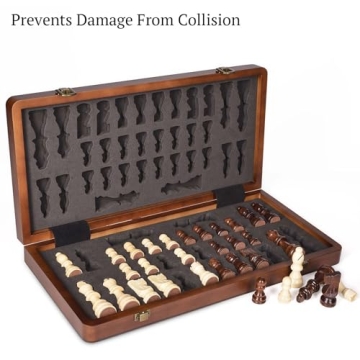 Magnetic Travel Chess Set - Portable 15" Wooden Chessboard
