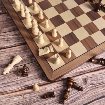 Magnetic Travel Chess Set - Portable 15" Wooden Chessboard