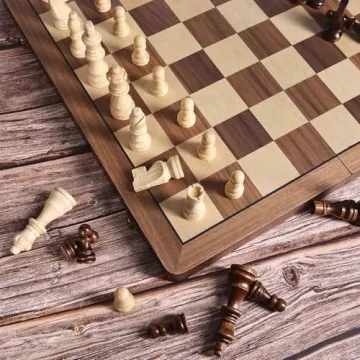 Magnetic Travel Chess Set - Portable 15" Wooden Chessboard