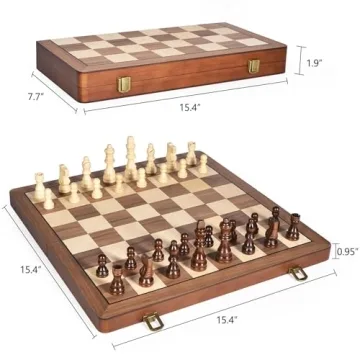 Magnetic Travel Chess Set - Portable 15" Wooden Chessboard