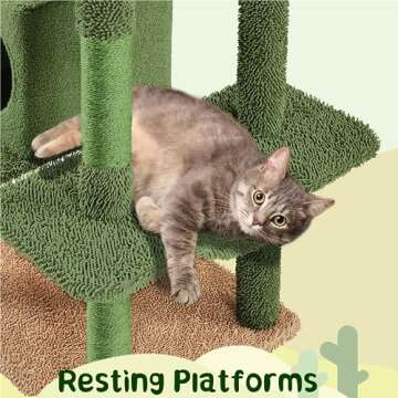 Yaheetech Cactus Cat Tree, 70.5in Cat Tower for Indoor Cats, Multi-Level Cat Condo with Scratching Posts, Cat Climbing Tower Play House Furniture w/Hanging Ball, Perch, Platform, Green/Brown