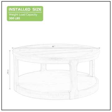 KEVINSPACE Round Coffee Table 40" Circle Coffee Table for Living Room 2-Tier Solid Wood Desktop Cent...
