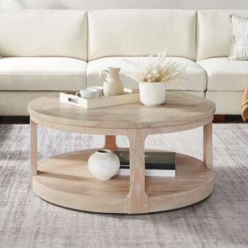 KEVINSPACE Round Coffee Table 40" Circle Coffee Table for Living Room 2-Tier Solid Wood Desktop Center Table Modern Design Accent Center Table Home Furniture for Bedroom, Home Office Oak