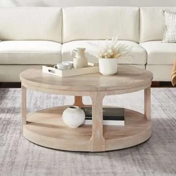KEVINSPACE Round Coffee Table 40" Circle Coffee Table for Living Room 2-Tier Solid Wood Desktop Center Table Modern Design Accent Center Table Home Furniture for Bedroom, Home Office Oak