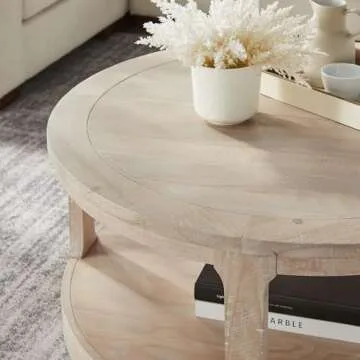 KEVINSPACE Round Coffee Table 40" Circle Coffee Table for Living Room 2-Tier Solid Wood Desktop Center Table Modern Design Accent Center Table Home Furniture for Bedroom, Home Office Oak