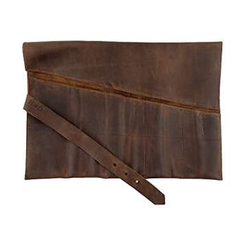Hide & Drink, Large Tool Roll Up Bag (6 slots), Portable Carry-On Pouch, Workshop Storage, Woodworking Tools Organizer, Full Grain Leather, Handmade, Bourbon Brown