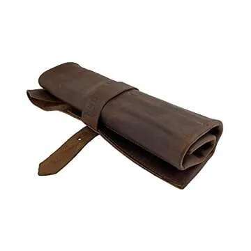 Hide & Drink, Large Tool Roll Up Bag (6 slots), Portable Carry-On Pouch, Workshop Storage, Woodworking Tools Organizer, Full Grain Leather, Handmade, Bourbon Brown