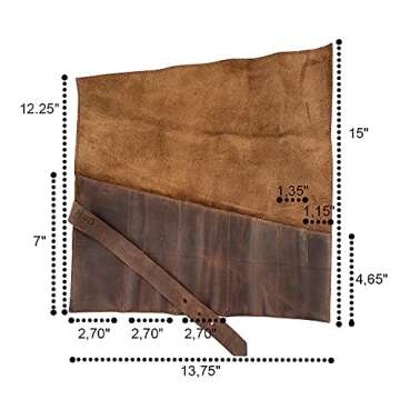 Hide & Drink, Large Tool Roll Up Bag (6 slots), Portable Carry-On Pouch, Workshop Storage, Woodworking Tools Organizer, Full Grain Leather, Handmade, Bourbon Brown