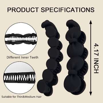 Hapdoo Hair Clips - 6PCS Bow Oval Banana Clips for Medium Thin Hair