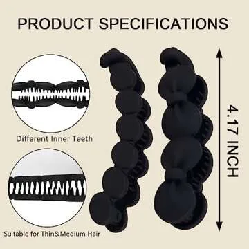 Hapdoo Hair Clips - 6PCS Bow Oval Banana Clips for Medium Thin Hair