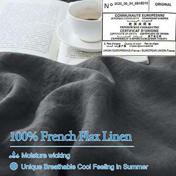 PHF 100% French Flax Linen Duvet Cover Set King, 3pcs Garment Washed Soft Natural Linen, Breathable Durable Cool Duvet Set for Hot Sleepers, 1 Comforter Cover and 2 Pillowshams, 106"x92", Charcoal