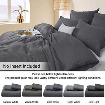 PHF 100% French Flax Linen Duvet Cover Set King, 3pcs Garment Washed Soft Natural Linen, Breathable Durable Cool Duvet Set for Hot Sleepers, 1 Comforter Cover and 2 Pillowshams, 106"x92", Charcoal