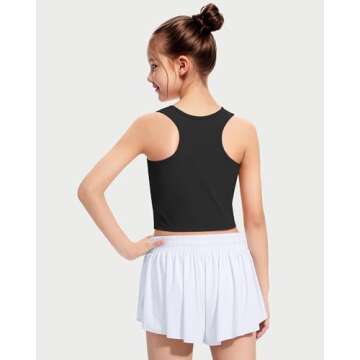 HASMES Girls Dance Tank Tops Sleeveless Round Neck Basic Cute Crop Tops for Kids 6 Years (Black)