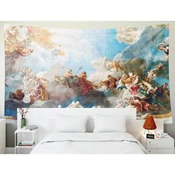 Sertiony Jesus Room Décor Tapestries 60X50 Inch Paris France Ceiling Painting in Hercules Room of the Royal Chateau Versailles Blue Wall Art Tapestry Wall Hanging for Bedroom Bed Tapestry