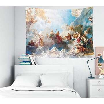 Sertiony Jesus Room Décor Tapestries 60X50 Inch Paris France Ceiling Painting in Hercules Room of the Royal Chateau Versailles Blue Wall Art Tapestry Wall Hanging for Bedroom Bed Tapestry