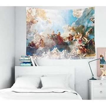 Sertiony Jesus Room Décor Tapestries 60X50 Inch Paris France Ceiling Painting in Hercules Room of the Royal Chateau Versailles Blue Wall Art Tapestry Wall Hanging for Bedroom Bed Tapestry