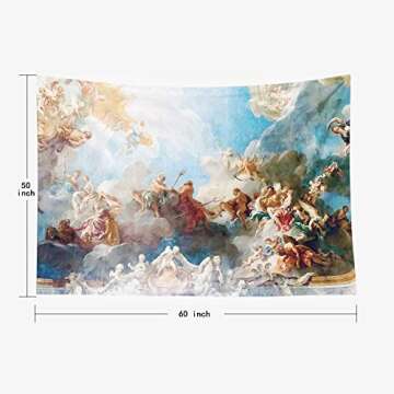 Sertiony Jesus Room Décor Tapestries 60X50 Inch Paris France Ceiling Painting in Hercules Room of the Royal Chateau Versailles Blue Wall Art Tapestry Wall Hanging for Bedroom Bed Tapestry