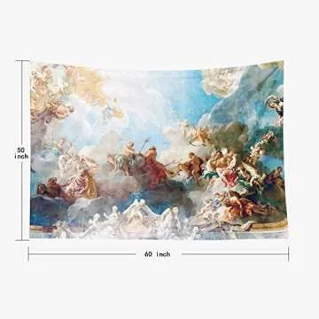 Sertiony Jesus Room Décor Tapestries 60X50 Inch Paris France Ceiling Painting in Hercules Room of the Royal Chateau Versailles Blue Wall Art Tapestry Wall Hanging for Bedroom Bed Tapestry