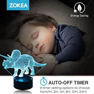 ZOKEA Night Lights for Kids Dinosaur 3D Night Light Bedside Lamp 7 Colors Changing with Remote Control Best Birthday Gifts for Boys Girls Kids Baby (Dinosaur Triceratops)¡­
