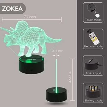 ZOKEA Night Lights for Kids Dinosaur 3D Night Light Bedside Lamp 7 Colors Changing with Remote Control Best Birthday Gifts for Boys Girls Kids Baby (Dinosaur Triceratops)¡­