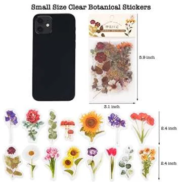 Knaid Botanical Stickers Set (320 Pieces) Pressed Flower Resin Decals Transparent Daisy Tulip Eucalyptus Leaf Mushroom Journaling Sticker for Scrapbook Card Making Junk Journal Bullet Journal Planner