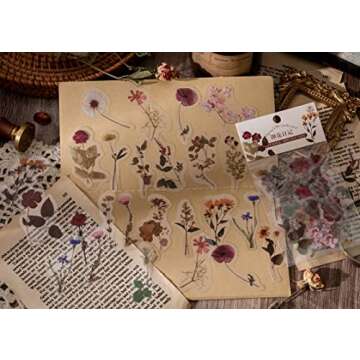 Knaid Botanical Stickers Set (320 Pieces) Pressed Flower Resin Decals Transparent Daisy Tulip Eucalyptus Leaf Mushroom Journaling Sticker for Scrapbook Card Making Junk Journal Bullet Journal Planner