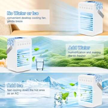 Portable Air Conditioners, 3-IN-1 Mini Air Conditioners,180 ° oscillation with 4 Wind Speed Air Cooler, 7 LED Light AC Unit, Large Water Tank Portable AC for Room/Living room/Classroom/Office/Garage