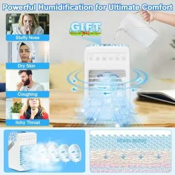 Portable Air Conditioners, 3-IN-1 Mini Air Conditioners,180 ° oscillation with 4 Wind Speed Air Cooler, 7 LED Light AC Unit, Large Water Tank Portable AC for Room/Living room/Classroom/Office/Garage