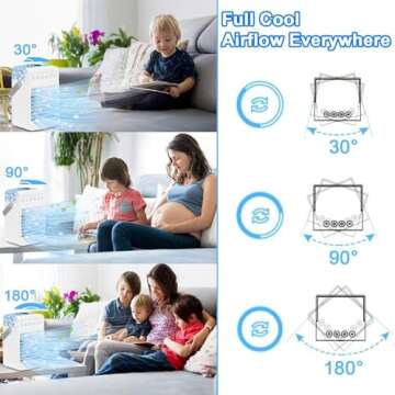 Portable Air Conditioners, 3-IN-1 Mini Air Conditioners,180 ° oscillation with 4 Wind Speed Air Cooler, 7 LED Light AC Unit, Large Water Tank Portable AC for Room/Living room/Classroom/Office/Garage