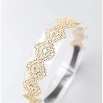 Asufegucd Baby Toddler Elastic Chiffon Flower Headbands Princess Girls Hand Sewing Beads Flower Lace...