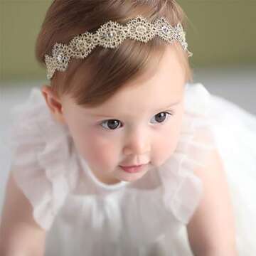 Asufegucd Baby Toddler Elastic Chiffon Flower Headbands Princess Girls Hand Sewing Beads Flower Lace Headwear Nylon Headband (MQ319)