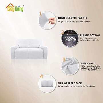 Easy-Going 6 Pieces Microfiber Stretch Sectional Recliner Sofa Slipcover Soft Fitted Fleece 2 Seats Couch Cover Washable Furniture Protector with Elasticity for Kids(Recliner Loveseat, Snow White)