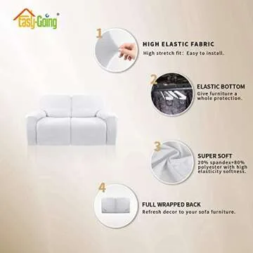 Easy-Going 6 Pieces Microfiber Stretch Sectional Recliner Sofa Slipcover Soft Fitted Fleece 2 Seats Couch Cover Washable Furniture Protector with Elasticity for Kids(Recliner Loveseat, Snow White)