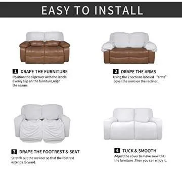 Easy-Going 6 Pieces Microfiber Stretch Sectional Recliner Sofa Slipcover Soft Fitted Fleece 2 Seats Couch Cover Washable Furniture Protector with Elasticity for Kids(Recliner Loveseat, Snow White)