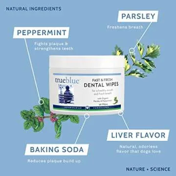 TrueBlue All-Natural Dog Dental Wipes for Fresh Breath