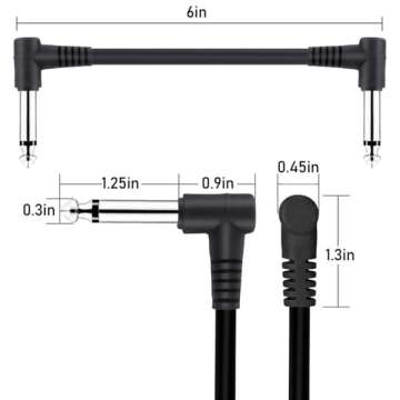 6 Pack 6 Inch Guitar Patch Cables, Black Guitar Pedal Cable Effect Cable Cord, 1/4" inch TS Right An...