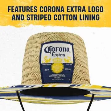 Corona Extra Sun Hat, Adult Large Wide Brim Straw Lifeguard Cap for Men and Women, Beach and Pool Accessories, Stripes, One Size