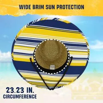Corona Extra Sun Hat, Adult Large Wide Brim Straw Lifeguard Cap for Men and Women, Beach and Pool Accessories, Stripes, One Size